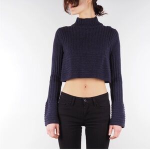Sarah Pacini Ribbed Indigo Cropped Knit Sweater OS